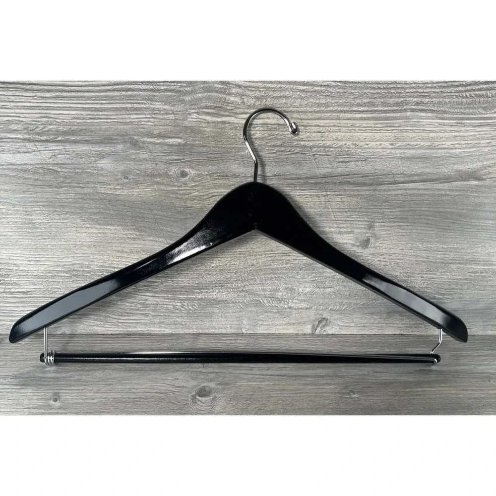 5 Wooden Suit Hangers Sturdy No-Slip Bar Black Wood